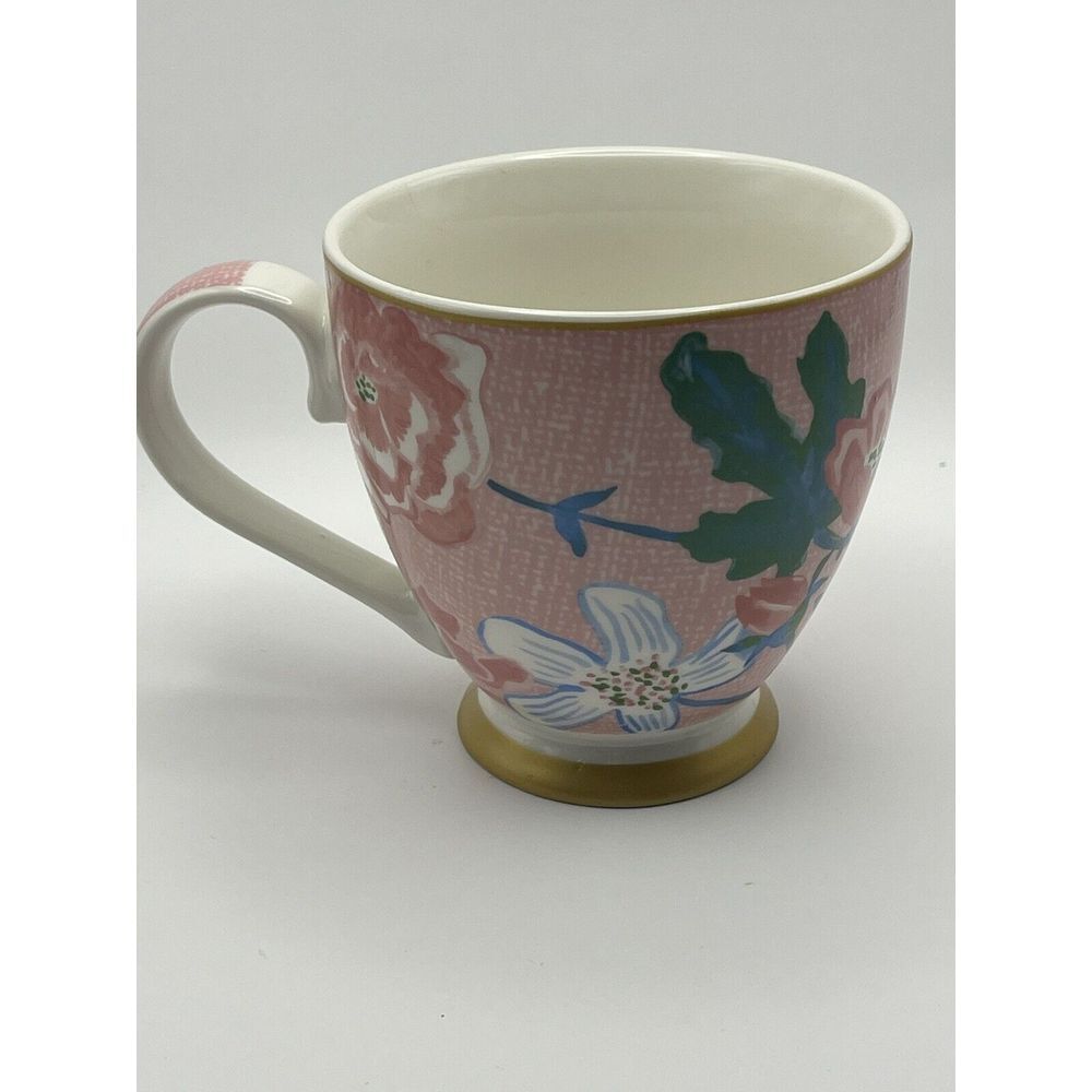 Mug Footed The English Mug Co. Pink Gold Flower Rose Coffee Tea Cup